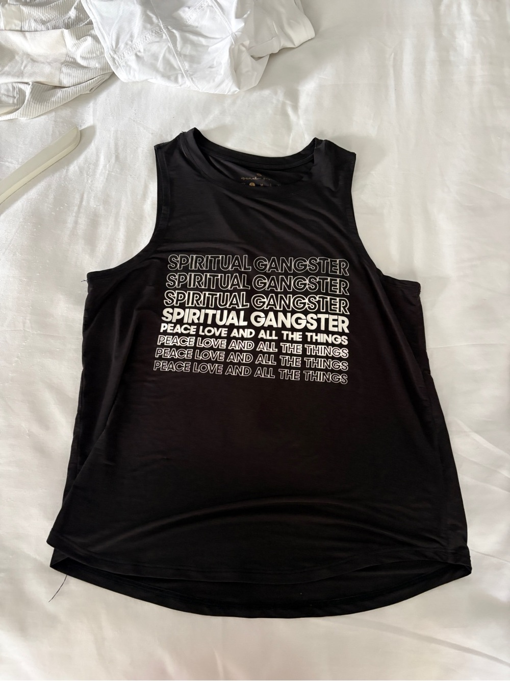 Spiritual Gangster Black Graphic Tank with ivory logo.